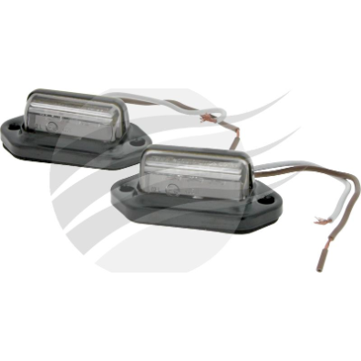PKT 2 LED LICENCE PLATE LAMP 12/24V BLACK STEEL BASE 14cm clearance