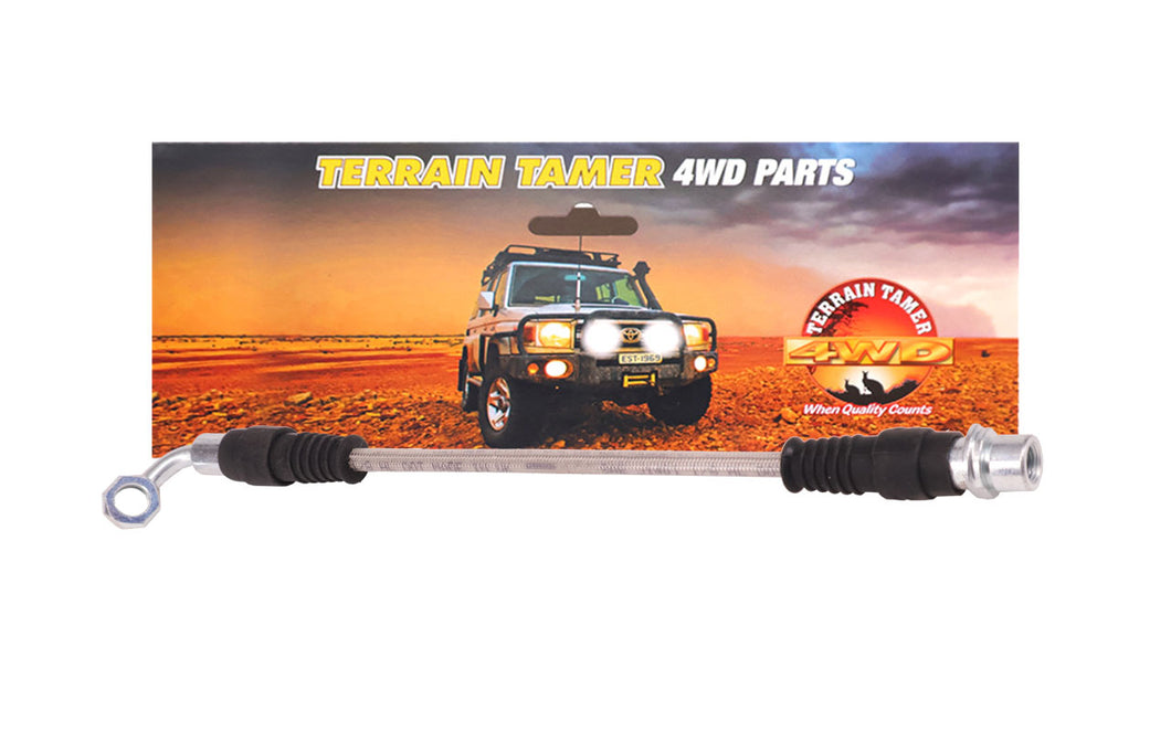 TERRAIN TAMER BRAIDED BRAKE HOSE REAR L/H SUITS DISC BRAKE SUITS SOME TOYOTA LANDCRUISERS