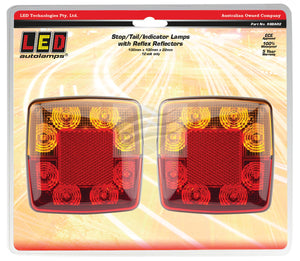 PKT 2 LED STOP/TAIL/INDICT LMP 12V 30cm CBLE 100mmx100mmx22mm clearance