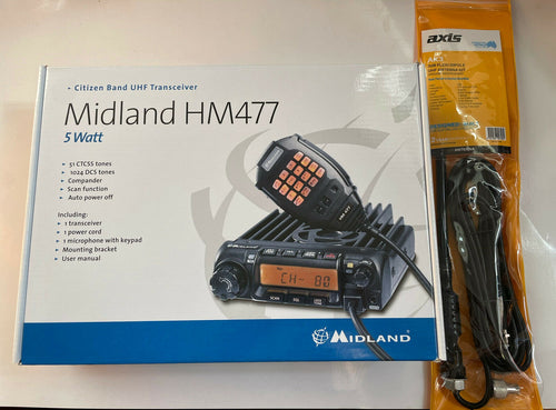 MIDLAND HM477 + ANT 5 WATT 80CH UHF CB + 3dB ANTENNA KIT